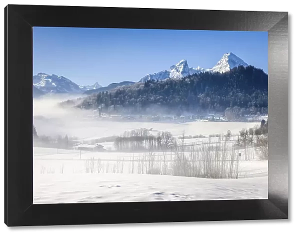 Winter landscape near Berchtesgaden with Watzmann, Upper Bavaria, Bavaria, Germany