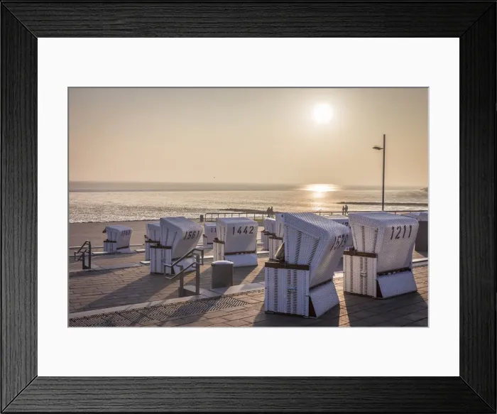 Framed Print : Beach chairs on the dike in Buesum, North Friesland, Schleswig-Holstein