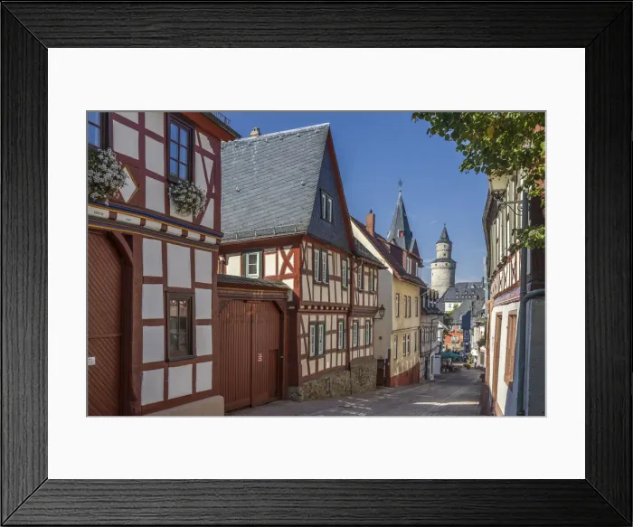 Framed Print : Old town alley in Idstein with Hexenturm, Hesse, Germany