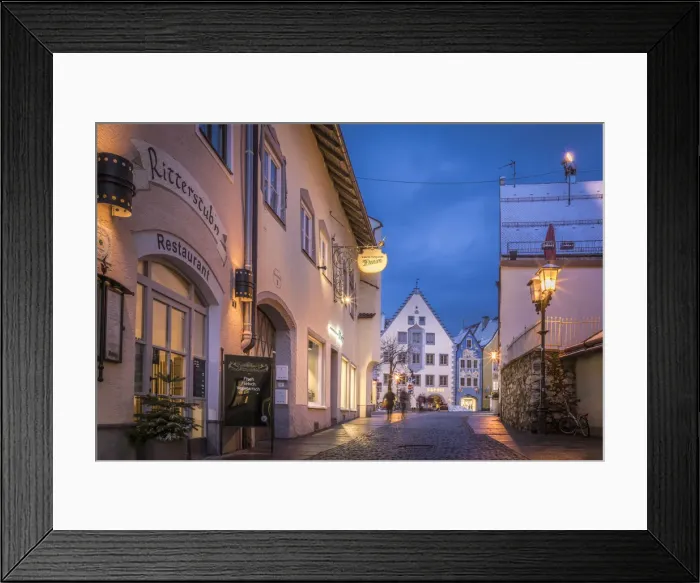 Framed Print : Ritterstrasse in the old town of Fuessen in the evening, Allgaeu, Bavaria, Germany Framed Print : Ritterstrasse in the old town of Fuessen in the evening, Allgaeu, Bavaria, Germany