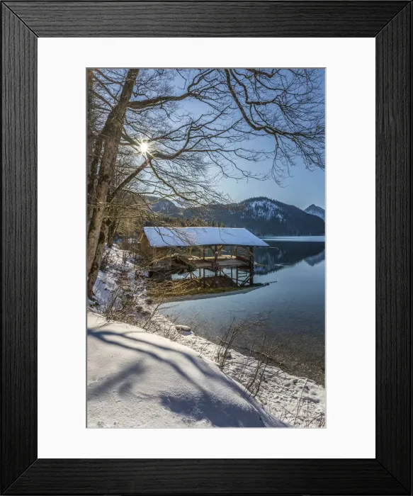 Framed Print : Boathouse on Alpsee near Hohenschwangau, Allgaeu, Bavaria, Germany