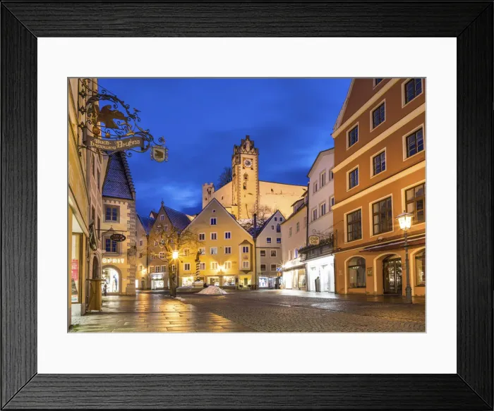 Framed Print : Reichenstrasse and Hohes Castle in Fuessen in the evening, Allgaeu, Bavaria, Germany Framed Print : Reichenstrasse and Hohes Castle in Fuessen in the evening, Allgaeu, Bavaria, Germany