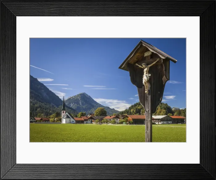 Framed Print : Wayside cross in Graswang near Ettal, Upper Bavaria, Allgaeu, Bavaria, Germany