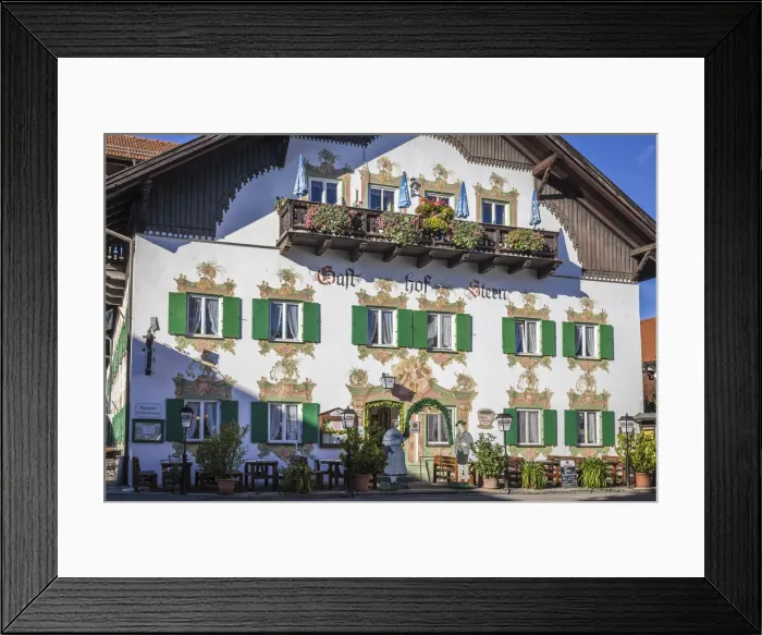 Framed Print : Historic inn with traditional facacde painting in Unterammergau, Upper Bavaria, Allgaeu, Bavaria, Germany Framed Print : Historic inn with traditional facacde painting in Unterammergau, Upper Bavaria, Allgaeu, Bavaria, Germany