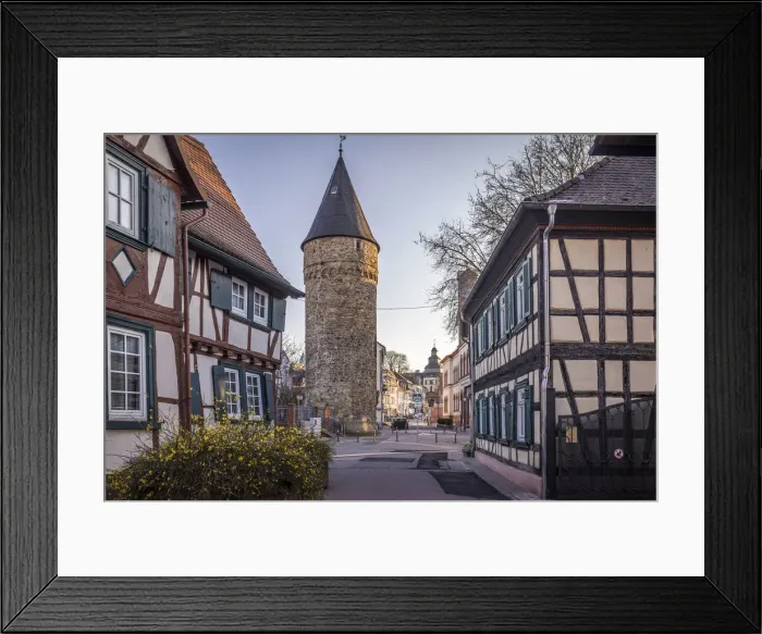 Framed Print : Half-timbered houses and witch tower in the old town of Bad Homburg vor der Hoehe, Taunus, Hesse, Germany Framed Print : Half-timbered houses and witch tower in the old town of Bad Homburg vor der Hoehe, Taunus, Hesse, Germany