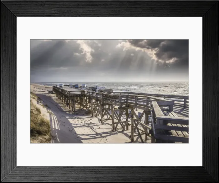 Framed Print : Platform on the west beach of Kampen, Sylt, Schleswig-Holstein, Germany