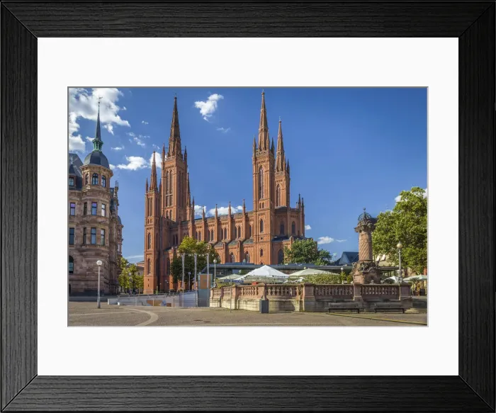 Framed Print : Market column and market church, Wiesbaden, Hesse, Germany Framed Print : Market column and market church, Wiesbaden, Hesse, Germany