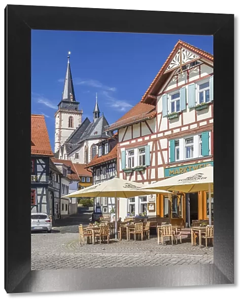 Market square of Oberursel and Church of St. Ursula, Taunus, Hesse, Germany