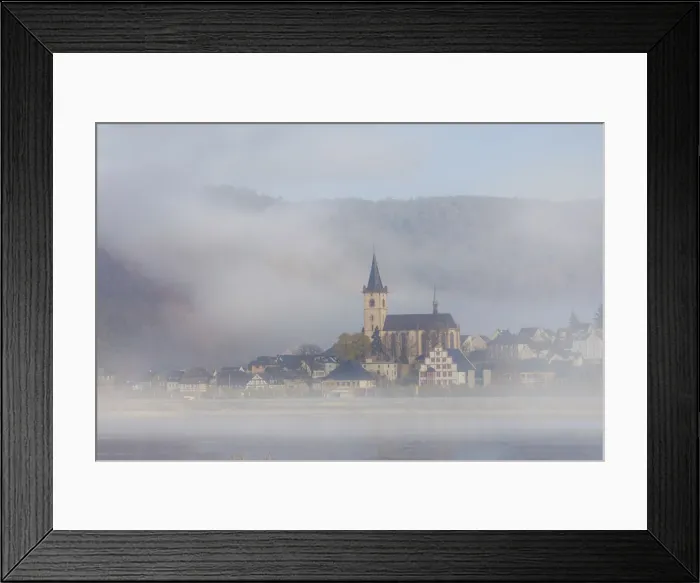 Framed Print : Lorch in the autumn fog with St. Martin Church, Rheingau, Hesse, Germany Framed Print : Lorch in the autumn fog with St. Martin Church, Rheingau, Hesse, Germany