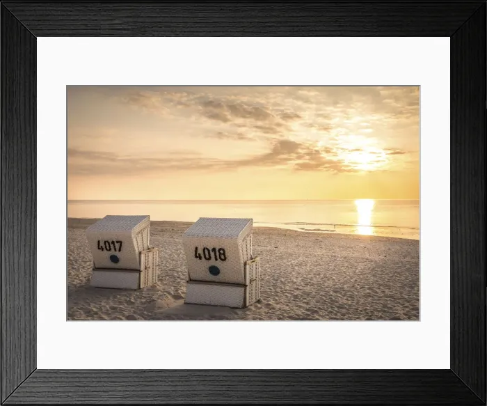Framed Print : Beach chairs with sunset on the Red cliff in Kampen, Sylt, Schleswig-Holstein, Germany Framed Print : Beach chairs with sunset on the Red cliff in Kampen, Sylt, Schleswig-Holstein, Germany