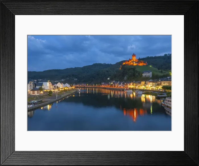 Framed Print : View on Cochem with Cochem castle at dusk, Cochem, Mosel valley, Rhineland-Palatinate Framed Print : View on Cochem with Cochem castle at dusk, Cochem, Mosel valley, Rhineland-Palatinate