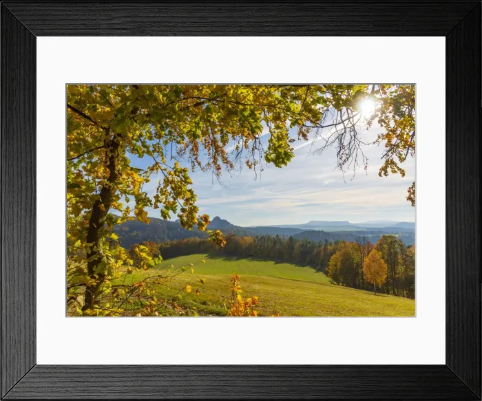Framed Print : Europe, Germany, Saxon Switzerland. View towards the impressive table mountains of Framed Print : Europe, Germany, Saxon Switzerland. View towards the impressive table mountains of