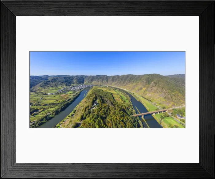 Framed Print : Aerial view at Bremm with Calmont and Petersberg chapel, Mosel valley Framed Print : Aerial view at Bremm with Calmont and Petersberg chapel, Mosel valley