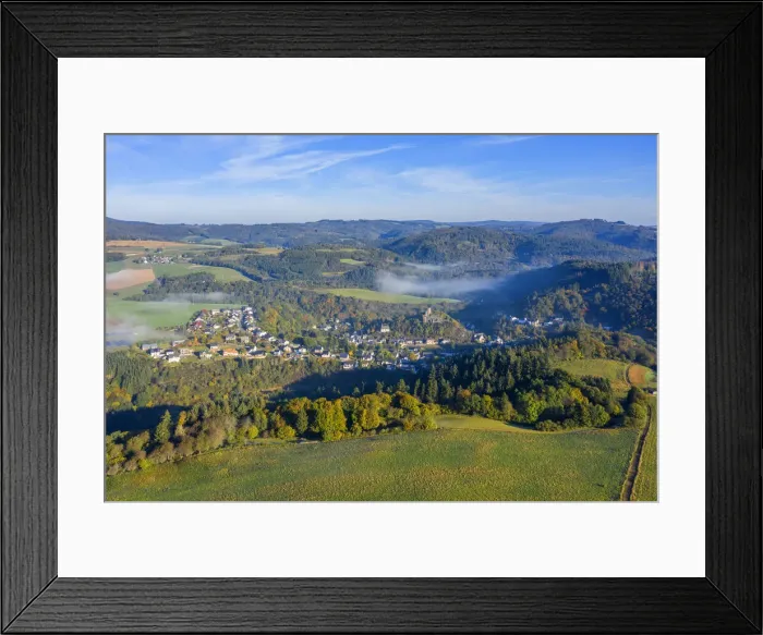 Framed Print : Aerial view on Virneburg with castle ruin, Eifel, Rhineland-Palatinate, Germany
