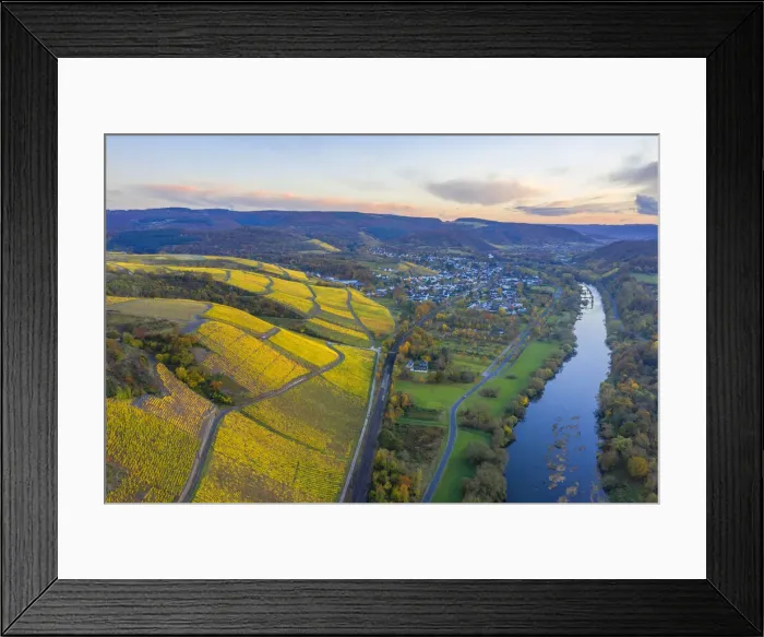 Framed Print : Aerial view at Vineyards with Wiltingen, Saar valley, Hunsruck, Rhineland-Palatinate, Germany Framed Print : Aerial view at Vineyards with Wiltingen, Saar valley, Hunsruck, Rhineland-Palatinate, Germany