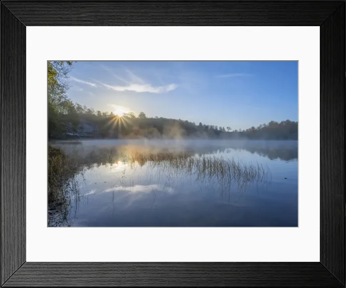 Framed Print : Sunrise with morning fog at the Weinfelder Maar, Daun, Eifel, Rhineland-Palatinate Framed Print : Sunrise with morning fog at the Weinfelder Maar, Daun, Eifel, Rhineland-Palatinate