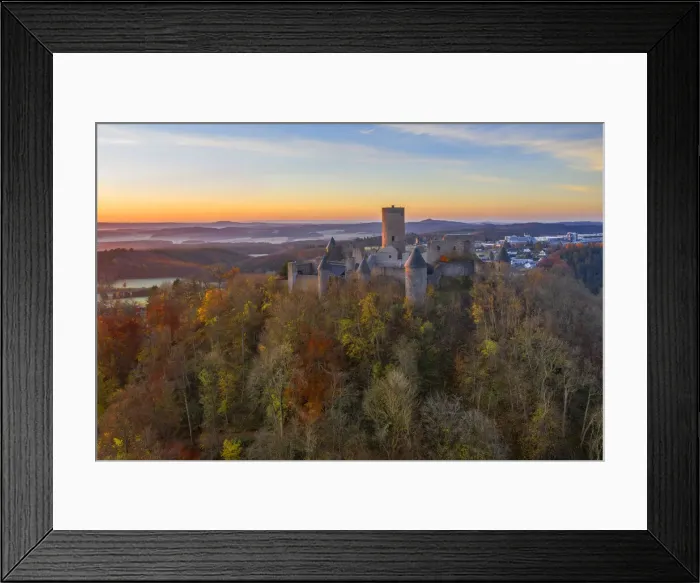 Framed Print : Aerial view at the sunrise above the Nurburg, Eifel, Rhineland-Palatinate, Germany Framed Print : Aerial view at the sunrise above the Nurburg, Eifel, Rhineland-Palatinate, Germany