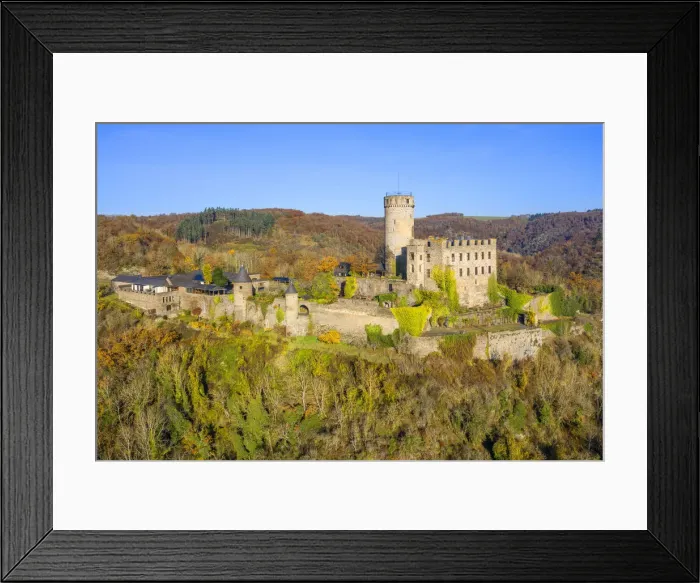 Framed Print : Aerial view at Pyrmont Castle, Roes, Eifel, Rhineland-Palatinate, Germany Framed Print : Aerial view at Pyrmont Castle, Roes, Eifel, Rhineland-Palatinate, Germany