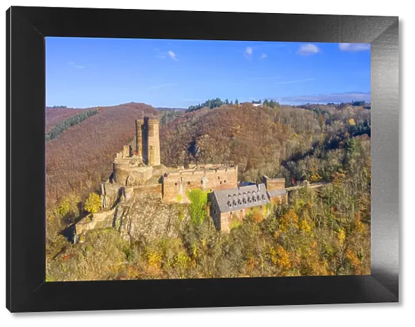 Aerail view at Ehrenburg castle, Brodenbach, Mosel valley, Hunsruck, Rhineland-Palatinate, Germany