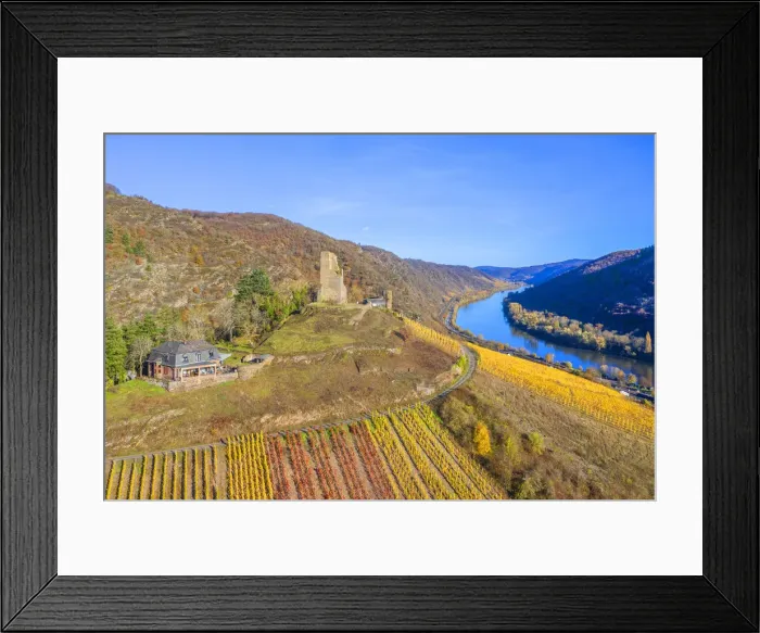 Framed Print : Aerial view at Klotten with castle, Mosel valley, Eifel, Rhineland-Palatinate, Germany Framed Print : Aerial view at Klotten with castle, Mosel valley, Eifel, Rhineland-Palatinate, Germany
