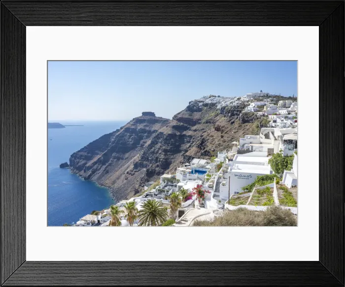 Framed Print : Fira, Santorini, Cyclades Islands, Greece. Stairs and terraces over the blue aegean sea Framed Print : Fira, Santorini, Cyclades Islands, Greece. Stairs and terraces over the blue aegean sea