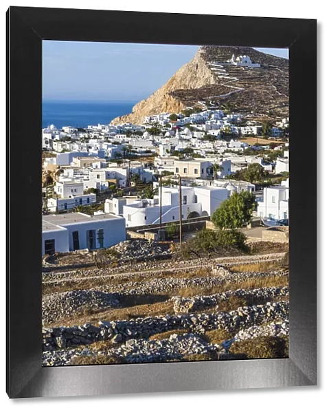 Hora village and church on the mount, Folegandros Island, Greece