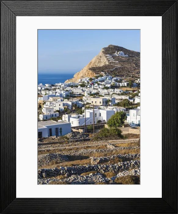 Framed Print : Hora village and church on the mount, Folegandros Island, Greece Framed Print : Hora village and church on the mount, Folegandros Island, Greece