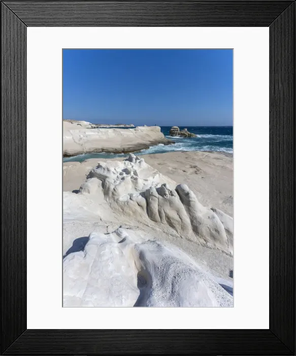 Framed Print : Sarakiniko Beach, Milos, Cyclades, Greece. White volcanic rocks and blue sea Framed Print : Sarakiniko Beach, Milos, Cyclades, Greece. White volcanic rocks and blue sea