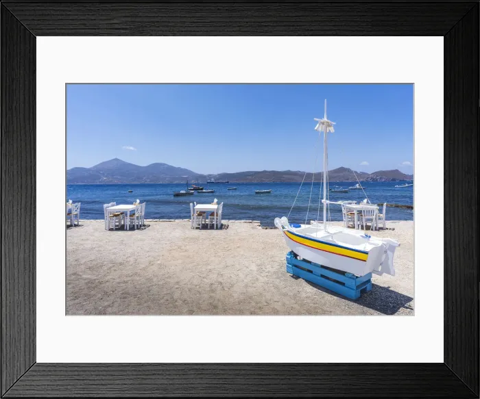 Framed Print : Tables by the sea at the small village of Klima on the island of Milos, Cyclades, Greece Framed Print : Tables by the sea at the small village of Klima on the island of Milos, Cyclades, Greece