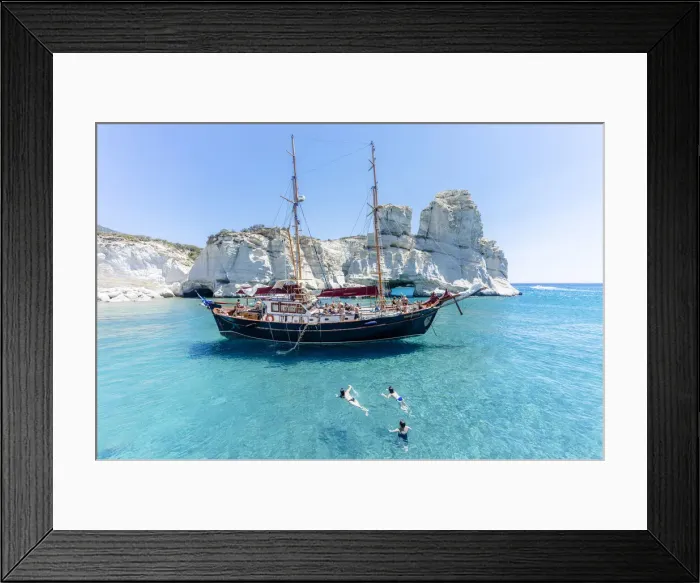 Framed Print : Wooden Sailing boat in Kleftico, Milos Island, Cyclades, Greece Framed Print : Wooden Sailing boat in Kleftico, Milos Island, Cyclades, Greece