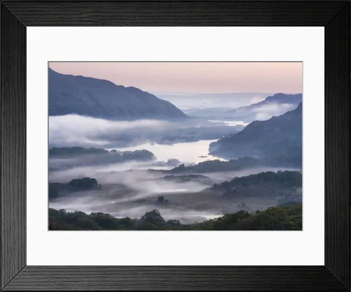 Framed Print : Dawn over the lakes of Killarney from Ladys View, Killarney National Park, Co Framed Print : Dawn over the lakes of Killarney from Ladys View, Killarney National Park, Co