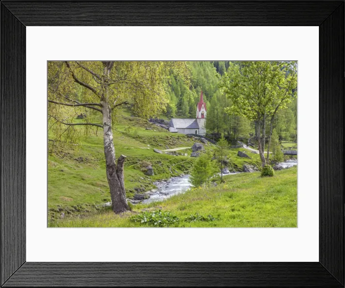 Framed Print : The Ahr stream at the Holy Spirit church, Valle Aurina, South Tyrol, Italy Framed Print : The Ahr stream at the Holy Spirit church, Valle Aurina, South Tyrol, Italy