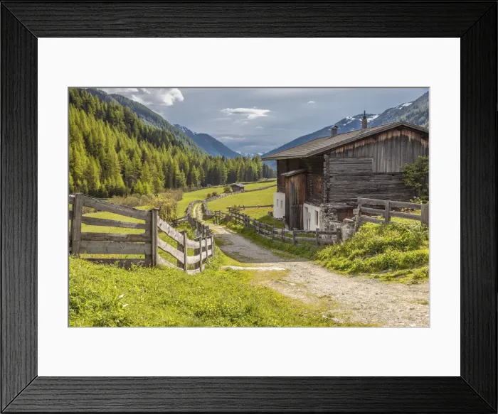 Framed Print : Old farmhouse and summer meadow in Kasern, Valle Aurina, South Tyrol, Italy Framed Print : Old farmhouse and summer meadow in Kasern, Valle Aurina, South Tyrol, Italy