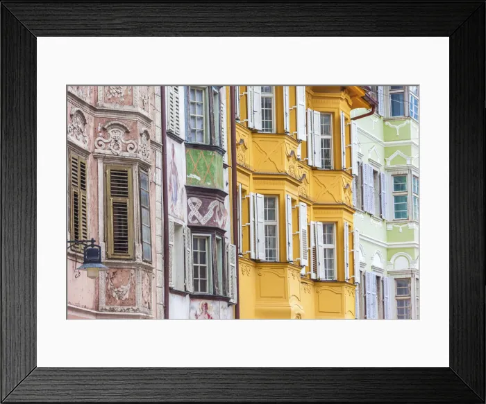 Framed Print : Colored facades in the old town of Bolzano, South Tyrol, Italy Framed Print : Colored facades in the old town of Bolzano, South Tyrol, Italy