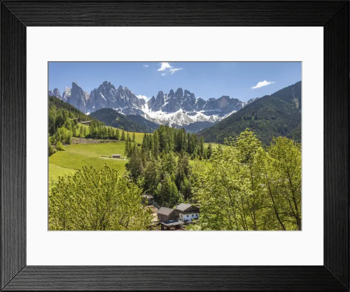 Framed Print : View to the Geisler group mountain range from St. Magdalena, Villnoesstal, South Tyrol, Italy Framed Print : View to the Geisler group mountain range from St. Magdalena, Villnoesstal, South Tyrol, Italy