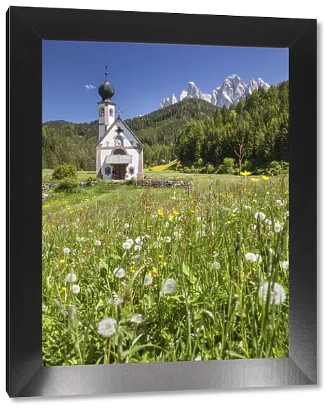 Church of St. Johann in Ranui near St. Magdalena in Villnoess Valley, South Tyrol, Italy