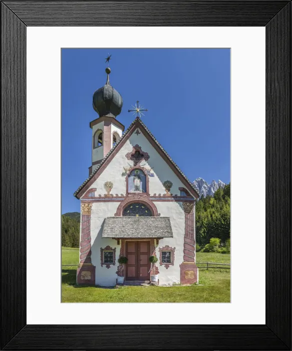 Framed Print : Church of St. Johann in Ranui near St. Magdalena in Villnoess Valley, South Tyrol, Italy Framed Print : Church of St. Johann in Ranui near St. Magdalena in Villnoess Valley, South Tyrol, Italy