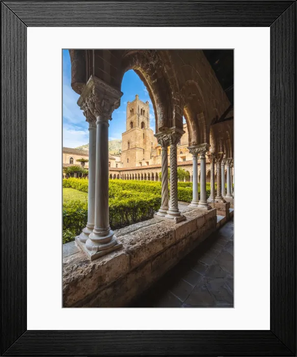 Framed Print : Monreale Cathedral, Monreale, Palermo, Sicily, Italy. The cloister of the Benedictine Framed Print : Monreale Cathedral, Monreale, Palermo, Sicily, Italy. The cloister of the Benedictine