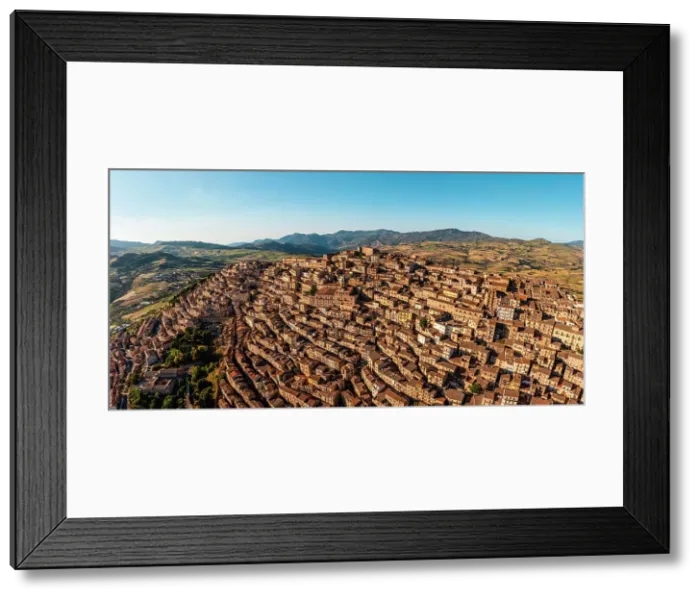 Framed Print : Gangi, Palermo province, Sicily, Italy. Aerial cityscape at sunset Framed Print : Gangi, Palermo province, Sicily, Italy. Aerial cityscape at sunset