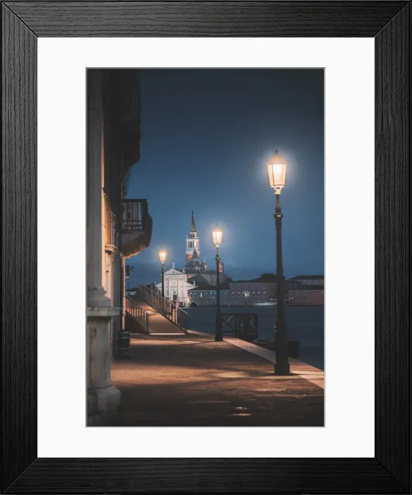 Framed Print : Venice, Veneto, Italy. Riverside alley in Dorsoduro and San Giorgio church in Framed Print : Venice, Veneto, Italy. Riverside alley in Dorsoduro and San Giorgio church in