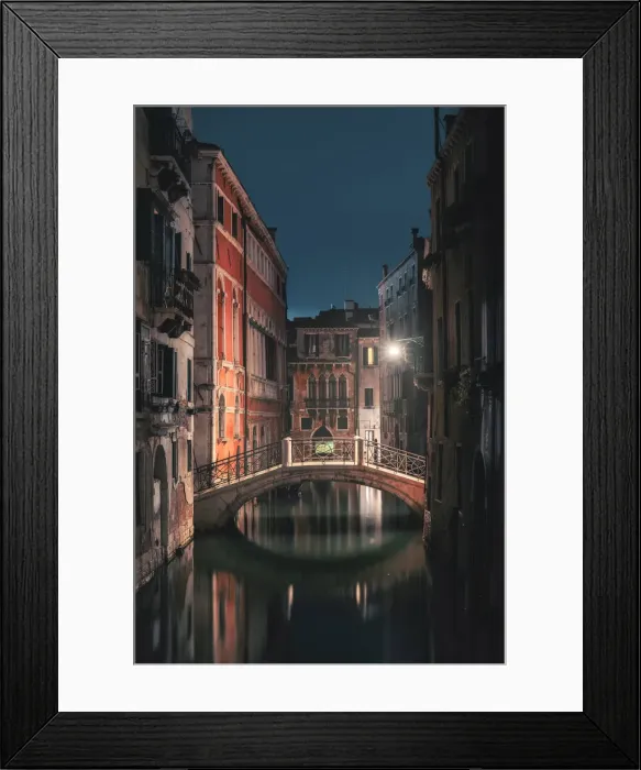 Framed Print : Venice, Veneto, Italy. Backstreet canals in San Marco at night Framed Print : Venice, Veneto, Italy. Backstreet canals in San Marco at night