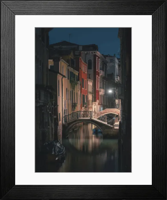 Framed Print : Venice, Veneto, Italy. Backstreet canals in Castello at night Framed Print : Venice, Veneto, Italy. Backstreet canals in Castello at night