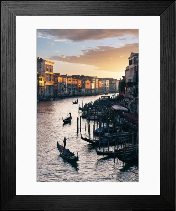 Framed Print : Venice, Veneto, Italy. Gondolas along the Canal Grande at sunset Framed Print : Venice, Veneto, Italy. Gondolas along the Canal Grande at sunset
