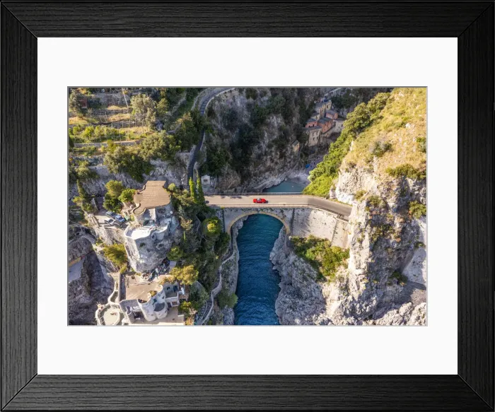 Framed Print : Furore Fjord, Amalfi Coast, Campania, Italy. Aerial view of bridge
