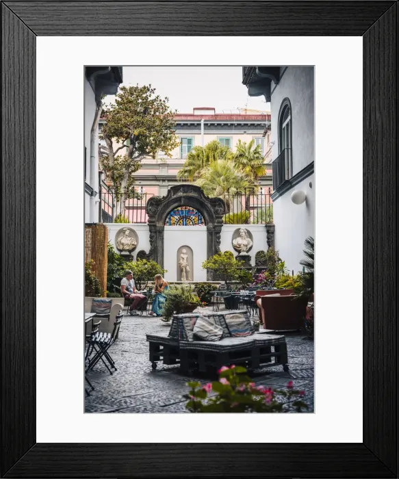 Framed Print : Inner courtyard of a palace in Naples, near Piazza Bellini. Campania, Italy Framed Print : Inner courtyard of a palace in Naples, near Piazza Bellini. Campania, Italy