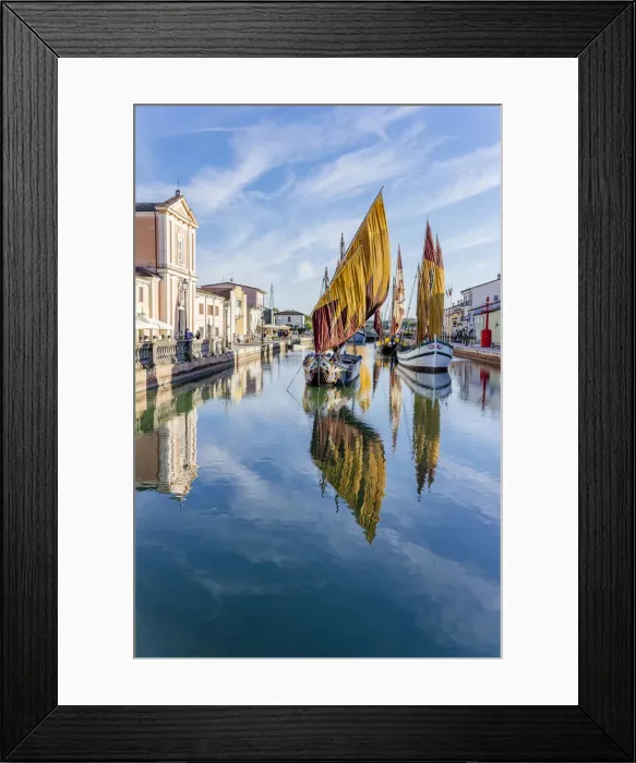 Framed Print : Porto Canale Leonardesco, Port in Emilia Romagna with typical sailing boats Framed Print : Porto Canale Leonardesco, Port in Emilia Romagna with typical sailing boats