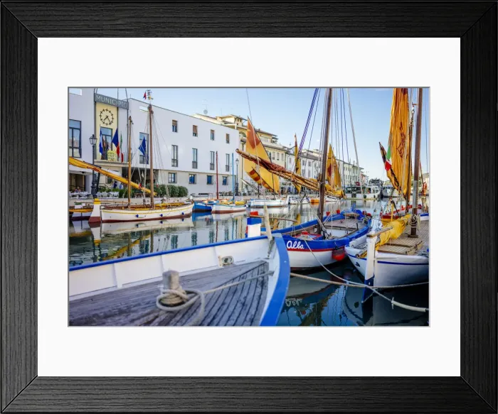Framed Print : Porto Canale Leonardesco, Port in Emilia Romagna with typical sailing boats Framed Print : Porto Canale Leonardesco, Port in Emilia Romagna with typical sailing boats