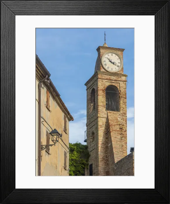 Framed Print : Europe, Italy, Marches. Tower in the village Fiorenzola di Focara on the Monte San Framed Print : Europe, Italy, Marches. Tower in the village Fiorenzola di Focara on the Monte San