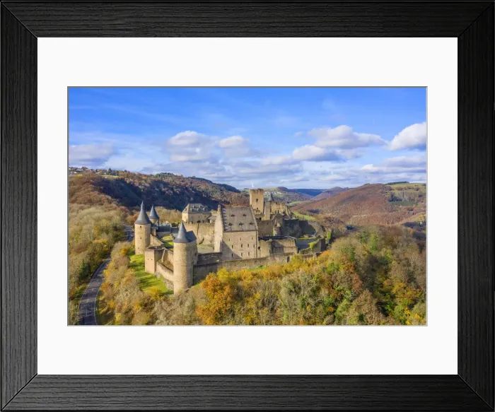 Framed Print : Aerial view at Bourscheid castle, Kanton Diekirch, Luxembourg Framed Print : Aerial view at Bourscheid castle, Kanton Diekirch, Luxembourg