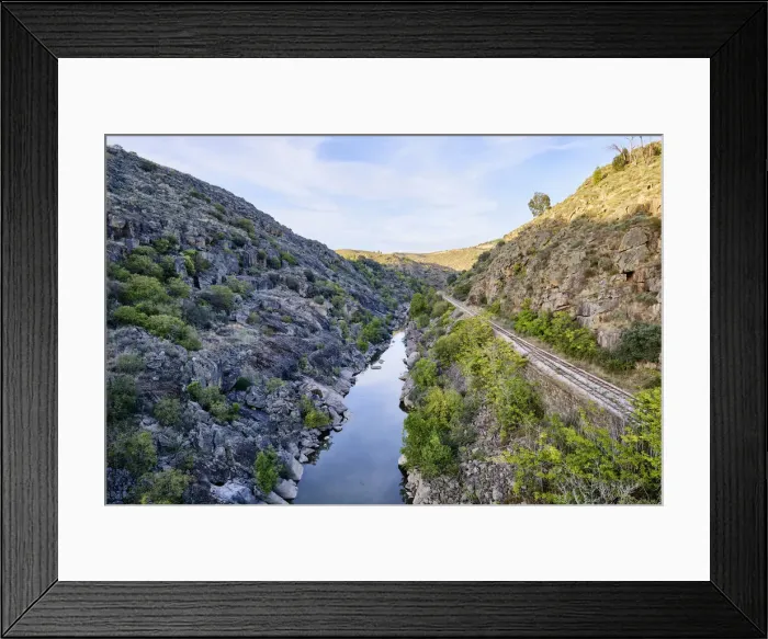 Framed Print : The Tua river and the old railway line at Abreiro. Vale do Tua Regional Nature Park Framed Print : The Tua river and the old railway line at Abreiro. Vale do Tua Regional Nature Park